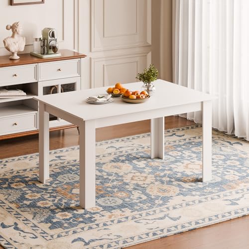 Mondeer Dining Table, 138 x 90 cm Modern Kitchen Table for 4-6 People, Wooden Rectangular Dinner Table for Dining Room Kitchen Living Room, White - Image 2