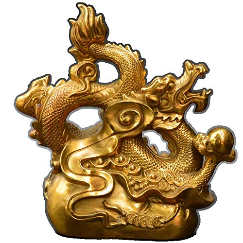 Statue de dragon en laiton pur véritable avec des finitions artisanales haut de gamme