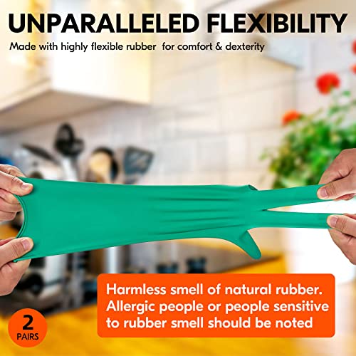 Vgo... 2Pairs Reusable Household Cleaning Gloves,Rubber Dishwashing gloves,Extra Thickness,Long Sleeves,Kitchen Cleaning/Working/Painting/Gardening/Pet Care(HH4601 - Image 4