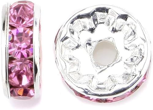 Miniatura 2 de HAAMIIQII 100 cuentas espaciadoras Rondelle de 0.394 pulgadas chapadas en plata, diamantes de imitación de cristal checo para hacer joyas, cuentas