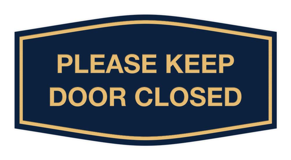 Signs ByLITA Fancy Please Keep Door Closed Sign - Security and Safety | Durable Material | Easy to Install (Navy Blue/Gold) - Small 1 Pack