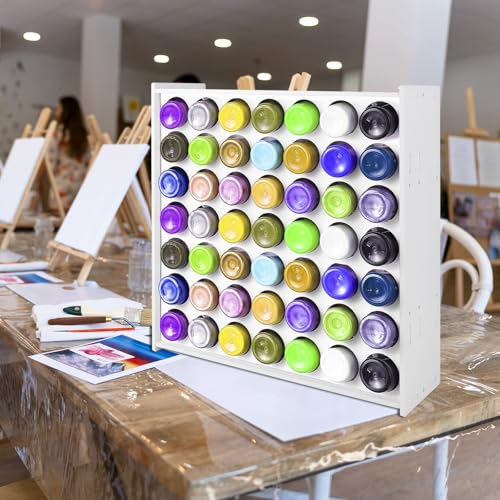 Image of 49 Holes Acrylic Paint Storage Organizer for 2 oz Craft Paints, Craft Paint Bottle Storage Rack Stand, Vertical Acrylic Paint Organizer Holder, Crafts Paint Storage Tower for Apple Barrel, Folkart