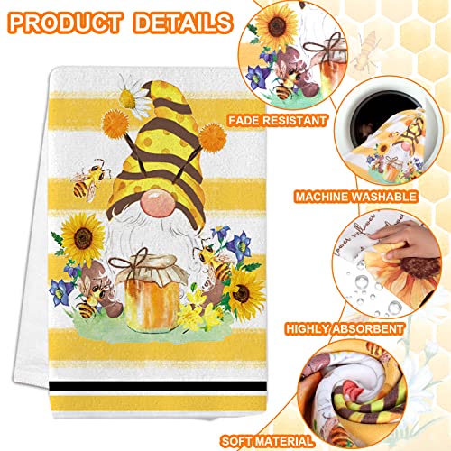 4 Pcs Kitchen Towels Sunny Sunflower Honeybee Dish Towels, Decorative Bee Hand Towel Absorbent Sunflower Decor For Kitchen Dishes, Yellow Summer Tea Towels For Home Housewarming Gifts, 16 X 24 Inches #TOP1