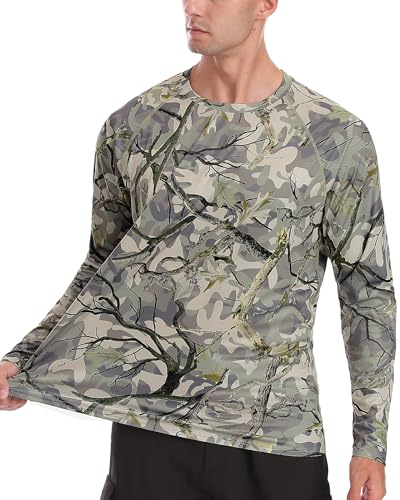FISHEAL Men's Camo Hunting Shirts - Long Sleeve Performance Camouflage Fishing Shirt Lightweight Quick Dry UPF 50+3