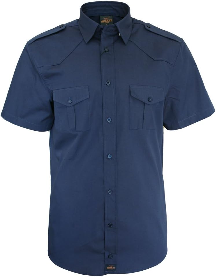 ROCK-IT Apparel® Man Shortsleeve Shirt Casual Worker Shirt Military Style US-Army Mens Workwear Shirt Made in Europe - Sizes S-5XL - Black Olive Charcoal Navy Brown Blue