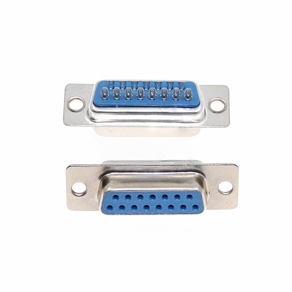 5pcs D-SUB 9 15 25 37 Pin Male Female PCB Connector with Set Screw Plug Socket Adapter Right Angle 2 Rows DB9/15/25/37(15P Female)