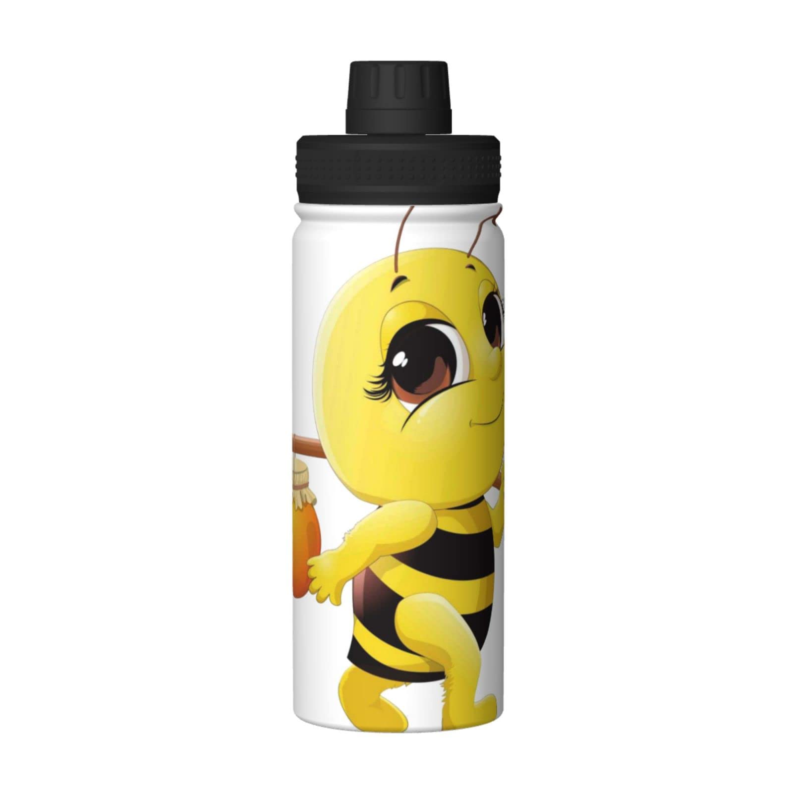 LOUJINOutdoor Sports Insulated Mug Cartoon Character Strawberry Print 18oz Sports Insulated Kettle,Practical Double-Layer Stainless Steel Kettle-Honey Bee-One Size