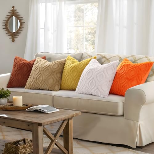 decorUhome Fall Throw Pillow Covers 18x18 Inch Set of 2, Soft Plush Decorative Faux Fur Rust Solid Couch Pillow Covers, Accent Farmhouse Neutral Square Euro Pillow Cases for Sofa Bed Living Room