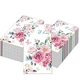 100pcs Guest Napkins 3 Ply Disposable loral Print Paper Napkins Watercolor Hand Napkins for for Bathroom Wedding Holiday Anniversary Birthday Party Bridal Decorative Towels/Rose