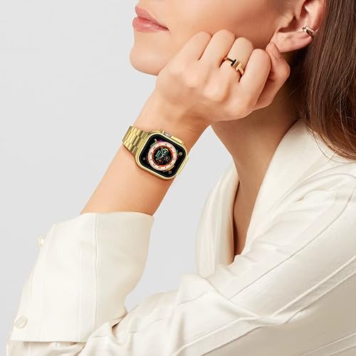 Miniatura 6 de Wolait Compatible con Apple Watch Ultra Band de 1.654 in 1.732 in 1.772 in 1.929 in 1.496 in 1.575 in 1.614 in con funda, correa de acero inoxidable