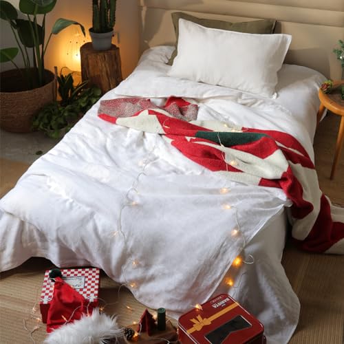 Image of XZ XIFA 100% Washed French Flax Linen Duvet Cover Set - 2 Pieces, Cooling & Textured Farmhouse Bedding for Hot Sleepers, with Zipper Closure (White,Twin)