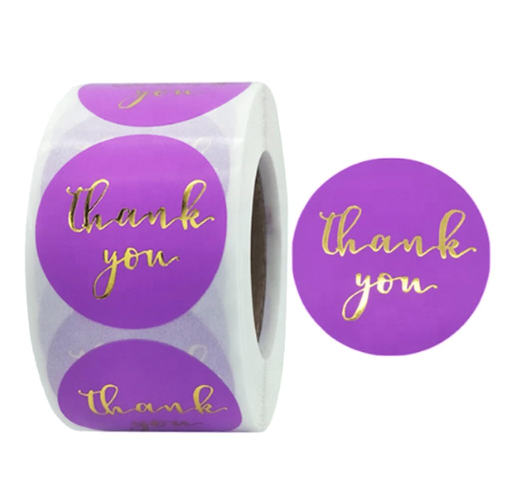 CAA Trading™ 500 x Purple Thank You Stickers Gold Lettering Labels Gifts Crafts Presents Home Made Gifts (2.5cm) 25mm (500 Stickers)