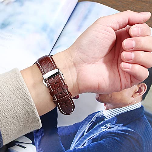 Image of Moran Genuine Leather Band Alligator and Cowhide Replacement Deployment Buckle Watch strap18mm to 24mm Crocodile Leather Strap for Men's and Women's