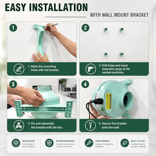 Ventilador de extracción para baños de 4 pulgadas EC para mitigación de radón – 250 CFM ultra silencioso, IP67 resistente al agua, motor electrónicamente conmutado eficiente energéticamente – sistema de extracción de radón para interior y exterior miniatura 7