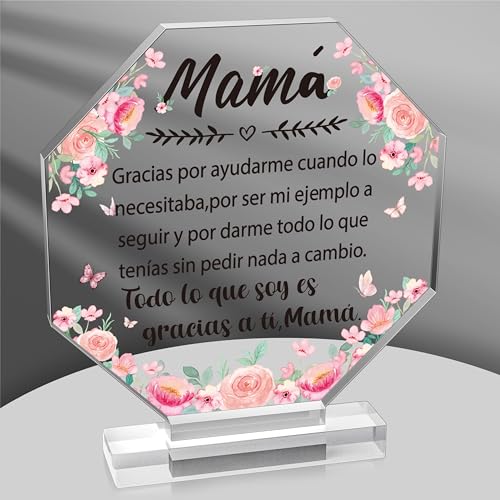 Yopyame Spanish Mom Birthday Gifts - Regalos para Mamá Acrylic Plaque Sign for Office Desk Decor Keepsake Paperweight Gifts for Mom from Daughter Son in Spanish Mother’s Day Christmas Valentines Gift