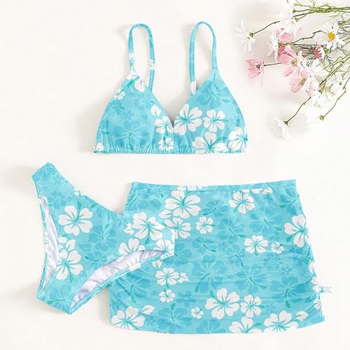 Girls Swimsuit 3 Piece Sets Cute Floral Print Bikini Bathing Swim Suits Comfy Summer Beach Skirt Cover Up Outfits2