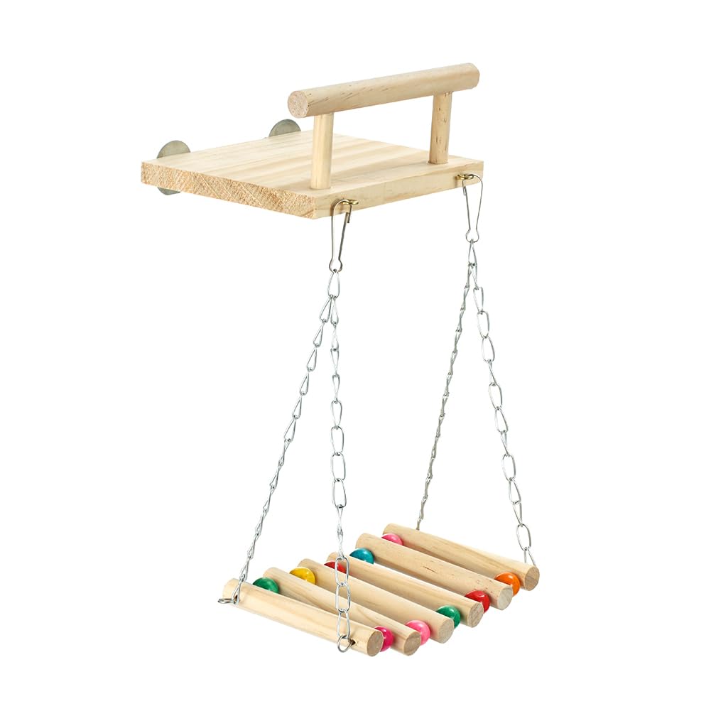 Juguetes de Jaula para percas de pájaros, Plataforma de Madera de Loro, Soportes de Ejercicio con Columpio de Madera, Rueda de Noria para Masticar periquitos, Conure, cacatúas, periquitos, colibrí