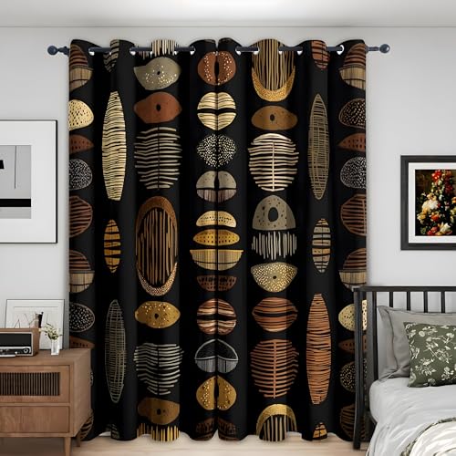 Cortinas Decorativas Geométricos Vintage - Opacas Térmicas 2 Piezas 140x245cm, Aislantes Frío/Calor para Salón y Dormitorio con Anillas QA1781