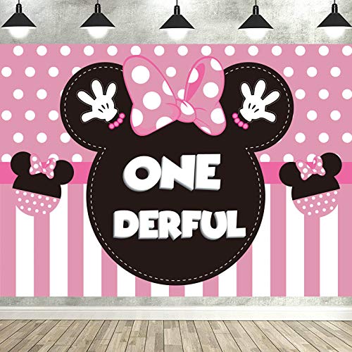 7×5 FT Minnie 1st Birthday Photography Backdrop Minnie Inspired Onederful Photo Background Mouse Girls First Birthday Baby Shower Party Supplies Photo Studio Props Decorations Banner