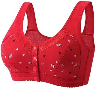 Women's Underwear Without Steel Ring Bra, Front Buckle Lace Border Printed Vest Bra