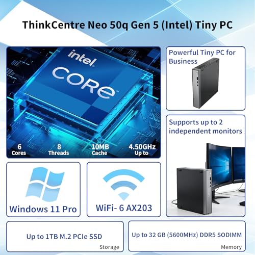 Image of Lenovo ThinkCentre Neo 50q Gen 5 Tiny Business Mini Desktop,13th Gen Intel Core i3-1315U, 8GB DDR5, 512GB SSD, Support 2-Monitor 4K, Wired KB & Mouse, HDMI, Windows 11 Pro, 64GB Flash Drive Bundle