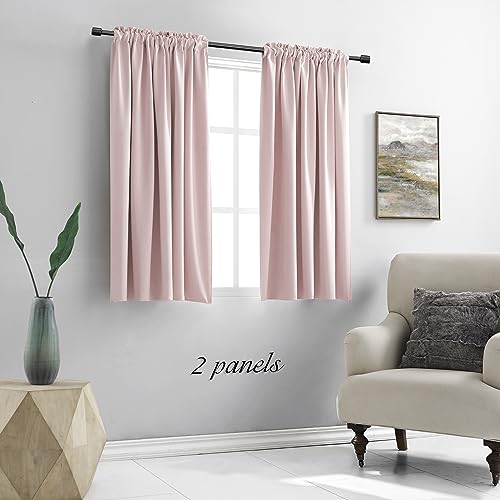 Image of DONREN 48 Inch Length Blush Pink Curtains for Girls Baby Room - Light Pink Kitchen Room Darkening Thermal Insulated Curtains for Bathroom Small Window,52 inch Wide by 48 inch Long,1 Pair