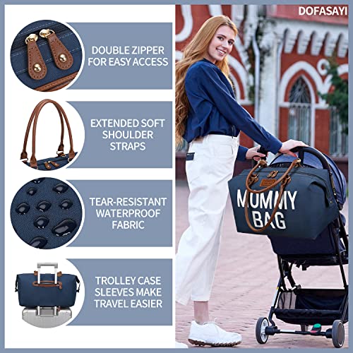 Dofasayi Mommy Bag For Hospital, Diaper Bag Tote With Changing Pad, Pouches, Straps, Stroller Hook, Multifunction Hospital Bags For Labor And Delivery, Large Travel Tote Bag For Mom, Dad, Blue #TOP3