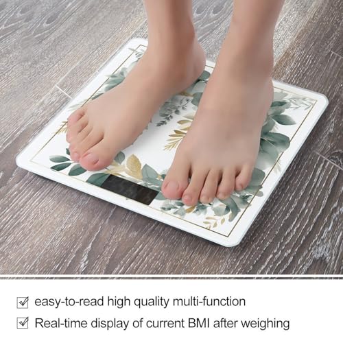 Báscula digital de cuerpo con hojas verde y dorado miniatura 5