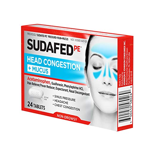 Sudafed Pe Head Congestion + Mucus Relief Tablets For Sinus Pressure, Congestion, & Headache, Non-Drowsy Decongestant With Acetaminophen, Guaifenesin & Phenylephrine Hci, 24 Ct #TOP4