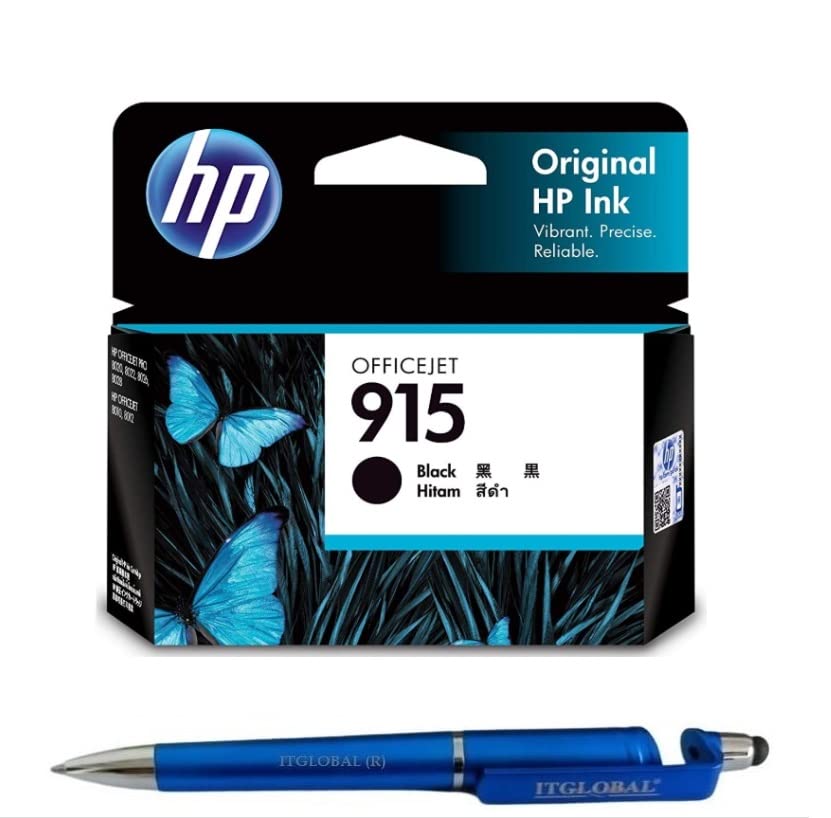 HEWLETT PACKARD (HP) 915 Ink Cartridge (Black) with 3in1 Multi-Function Mobile Phone Stand, Stylus Pen, Anti-Metal Texture Rotating Ballpoint Pen (Very Colors)