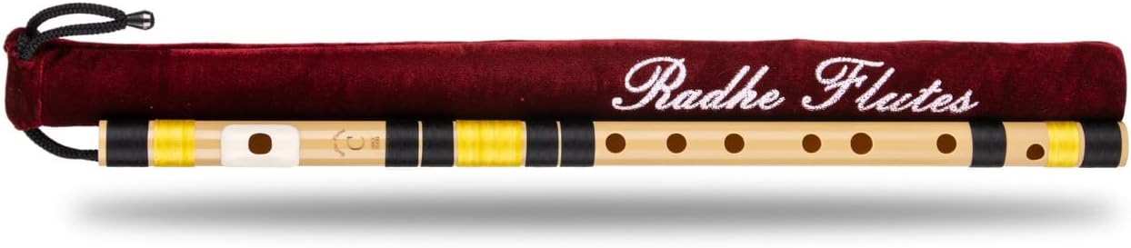 Radhe Flutes | PVC Fiber | C Natural | Right Handed | Black & Yellow Threads | Assorted Colours for Velvet Cover + Complete Flute Beginners Online Course In Hindi and English