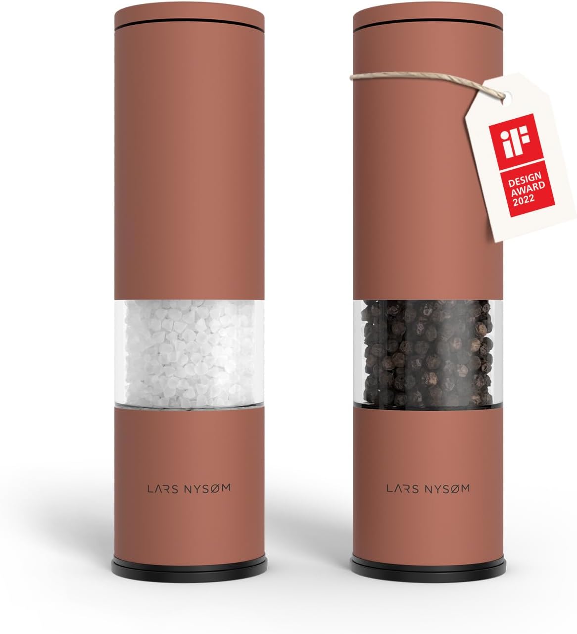 LARS NYSM Salt and Pepper Grinder Set Manual, Stainless Steel Salt and Pepper Mills with Adjustable Ceramic Grinder I Design Spice Shakers (Brick Red)