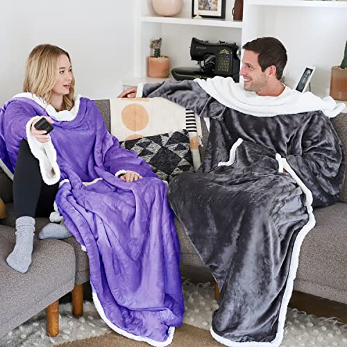 Image of Catalonia Sherpa Wearable Blanket with Sleeves and Pocket for Adults