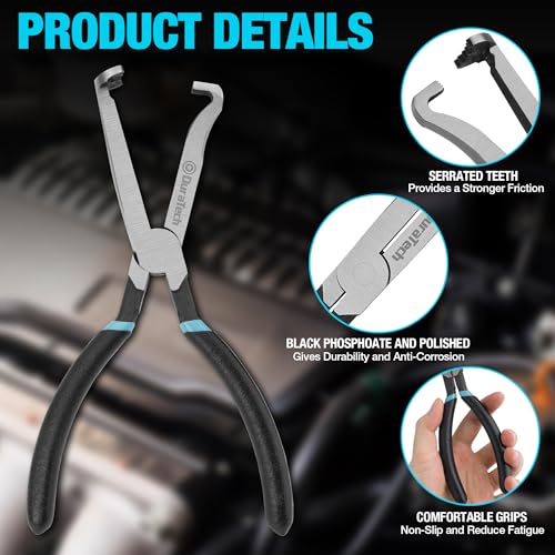 DURATECH Electrical Disconnect Pliers, 8-inch Automotive Electrical Connector Pliers, Automotive Plug Removal Tool for Car Fuel Pump, Spark Plug, Ignition Coil, Fuel Injector, Push Tab Style Plugs — view 3
