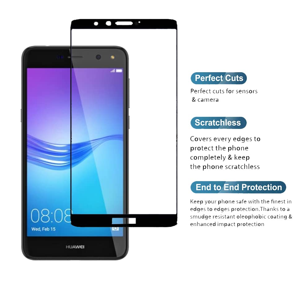 Image of Screen Protector for Huawei Honor Y6 (2017) (Black) Tempered Glass Edge-to-Edge 6D Screen Guard With Installation Ki