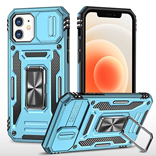 Image of Polycarbonate Slide Camera Cover with Ring Holder Mobile Phone Back Cover for iPhone 11 (Blue)