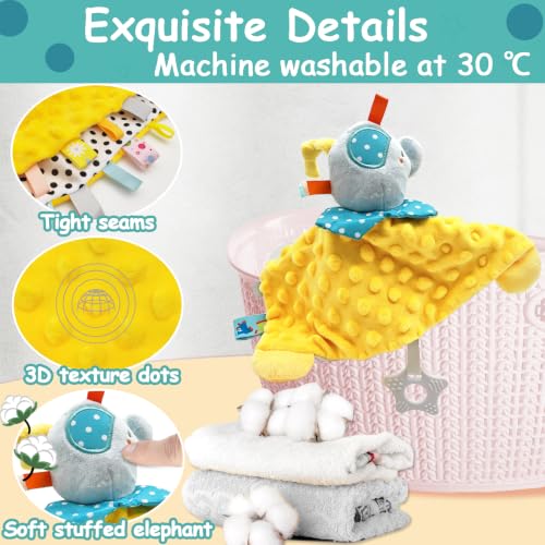 Image of Elephant Lovey Soothing Blanket with Tags Teether Elephant Blanket Soft Security Blankets for Boys and Girls Baby Stuff for Newborn Toys Snuggle Toy Baby Lovey Gift for Baby Shower