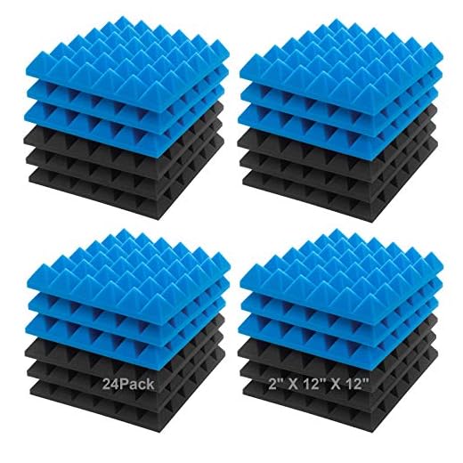JBER Acoustic Sound Foam Panels, 24 Pack 2" X 12" X 12" Blue and Black Soundproofing Treatment Studio Wall Padding Sound Absorbing Fireproof Pyramid Acoustic Treatment