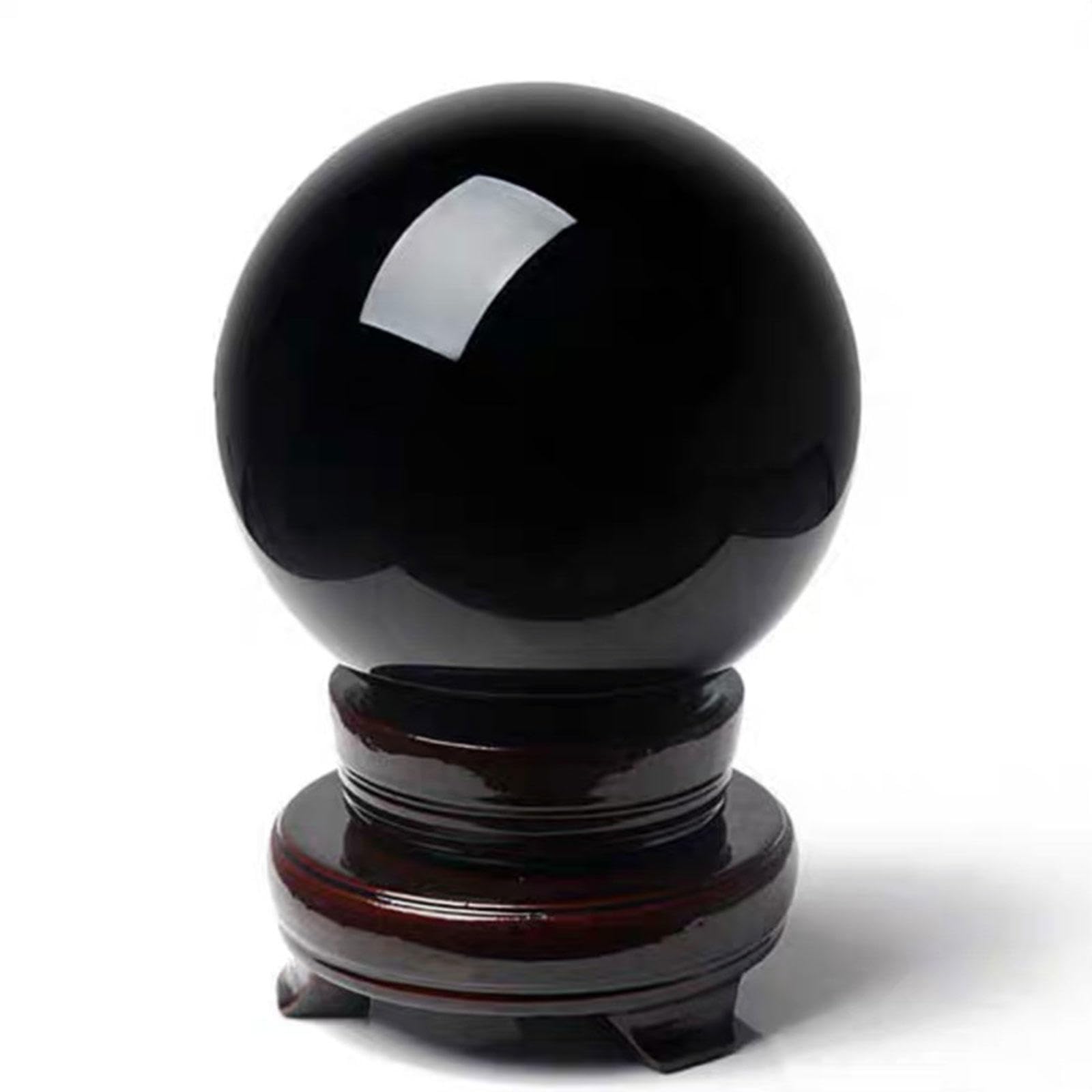 NHKSFBLQ Crystal Ball Black Obsidian Crystal Ball Decorative Ball, Crystal, Divination Sphere Fortune Telling Ball with Wooden Stand,Diameter3cm/1.2"