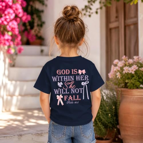 Image of Girls Christian Tees God is Within Her Jesus Shirt for Kids Faith Cute Graphic Bow Tshirt Inspirational Religious Top