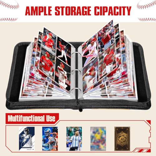 Baseball Card Binder 4 Pocket Gifts for Boys Girls, Waterproof 400 Pockets Card Holder Album with 50 Removable Sleeves for Trading Card - Binder Display Storage Carrying Case for Baseball Cards - image 3