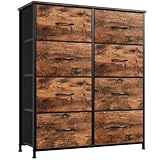 Somdot Kommode mit Schubladen aus Stoff, Komodenschrank, Kommode für Schlafzimmer Wohnzimmer Flur, Schubladenschrank Aufbewahrungsschrank Stoffkommode, 8 Stoffschubladen, Holzmaserung