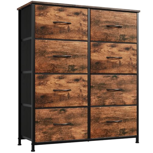 Somdot Tall Chest of Drawers for Bedroom with 8 Drawers, Wide Storage Organiser Fabric Dresser for Closet Nursery Bedside Living Room Laundry Entryway Hallway, Wood Grain Print