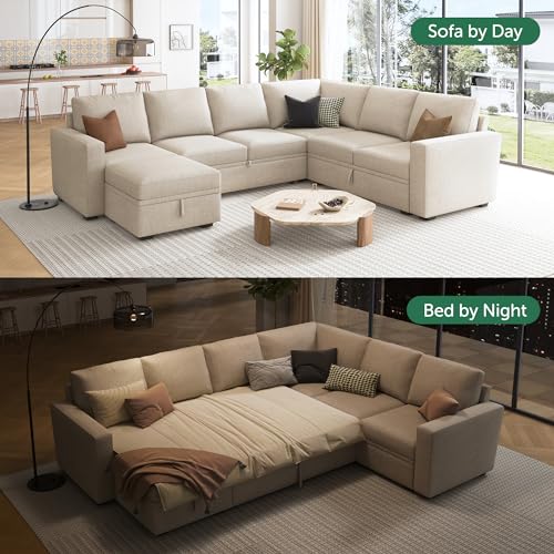 image for HONBAY Modular Sectional Sleeper Sofa with Pull Out Bed, U Shaped Sect