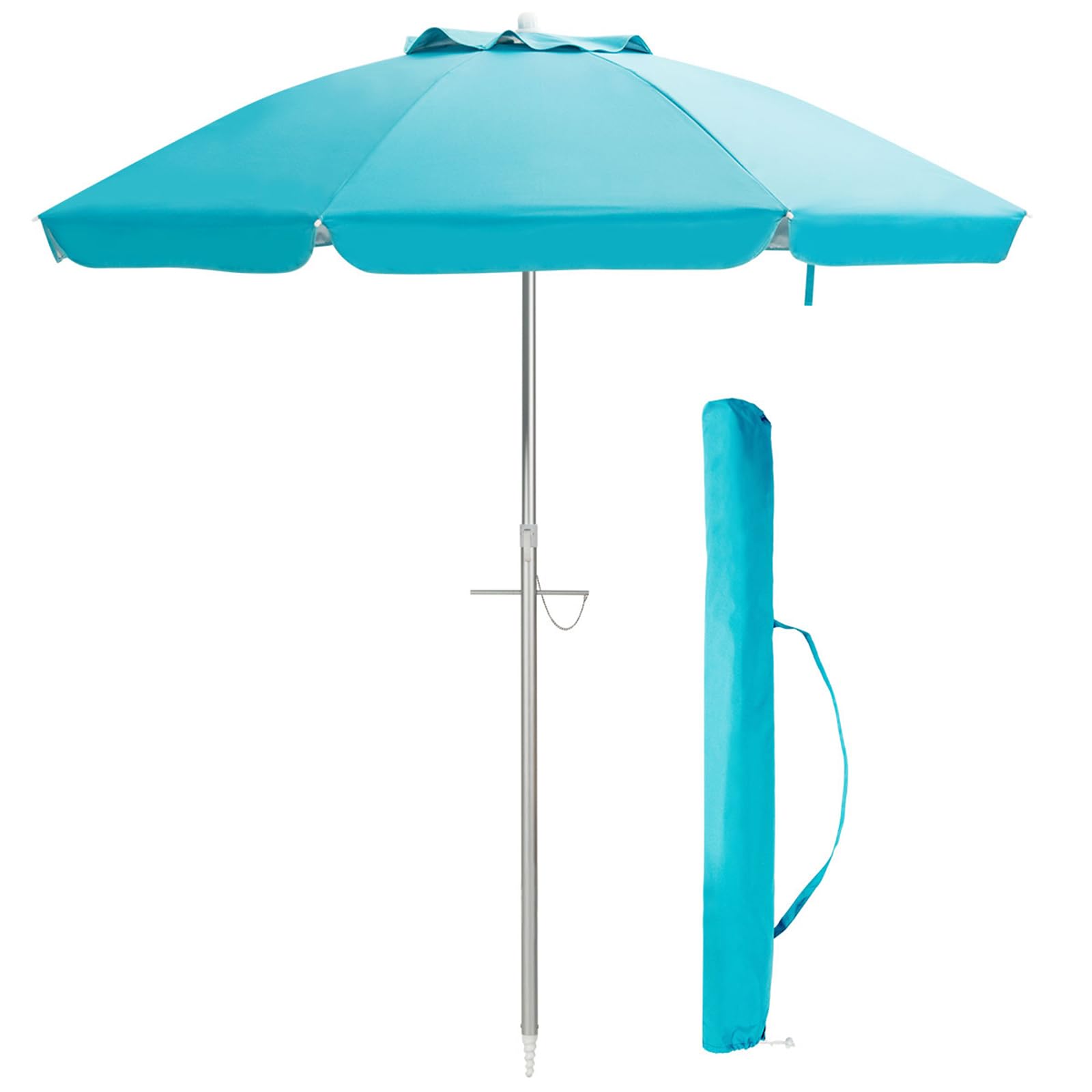 COSTWAY Ombrellone da Spiaggia 198 cm, Parasole Esterno con Palo Inclinabile in Alluminio, Anti UV 50+, 8 Stecche, Blu