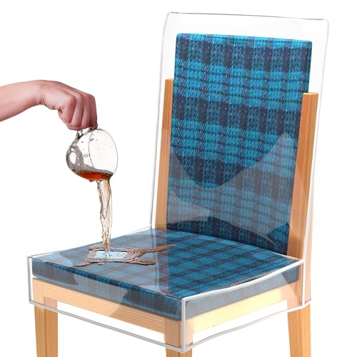 Cosmos 2 Pcs Plastic Chair Covers Waterproof Dining Chair Cover with Backrests Clear PVC Chair Seat Protective Cover Heavy Duty Slipcover Plastic Dining Chair Dust Cover (Full Chair Covers)
