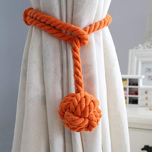 DEZENE Curtain Tiebacks Orange: 4 Pack Decorative Handmade Natural Cotton Rope Holdbacks for Drapery and Sheer
