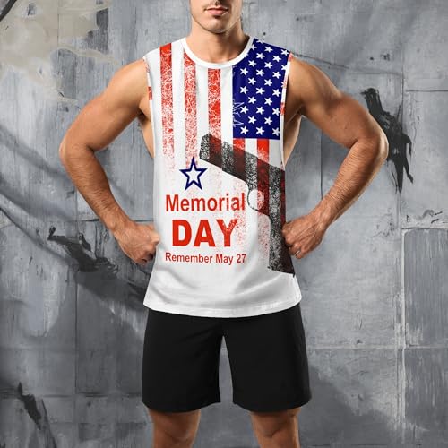 Image of Zhyaj Summer Tanks Top for Men Flag Graphic Print Sleeveless Shirts Casual Working Out Vest T-Shirts Loose-Fit Men's Tank