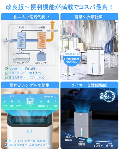 JYWINA 除湿機 コンプレッサー式 除湿器 じょしつき 衣類乾燥機 12.3L-モデルA の商品画像 3