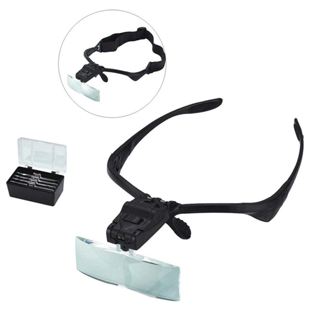 Lupy nagłowne, zestaw głośnomówiący, z lampą LED 5 zestawów soczewek HD 1X 1,5X 2X 2,5X 3,5X okulary do czytania, do gazet Soldeneedlework naprawa konserwacja biżuteria lupa Lucky Star